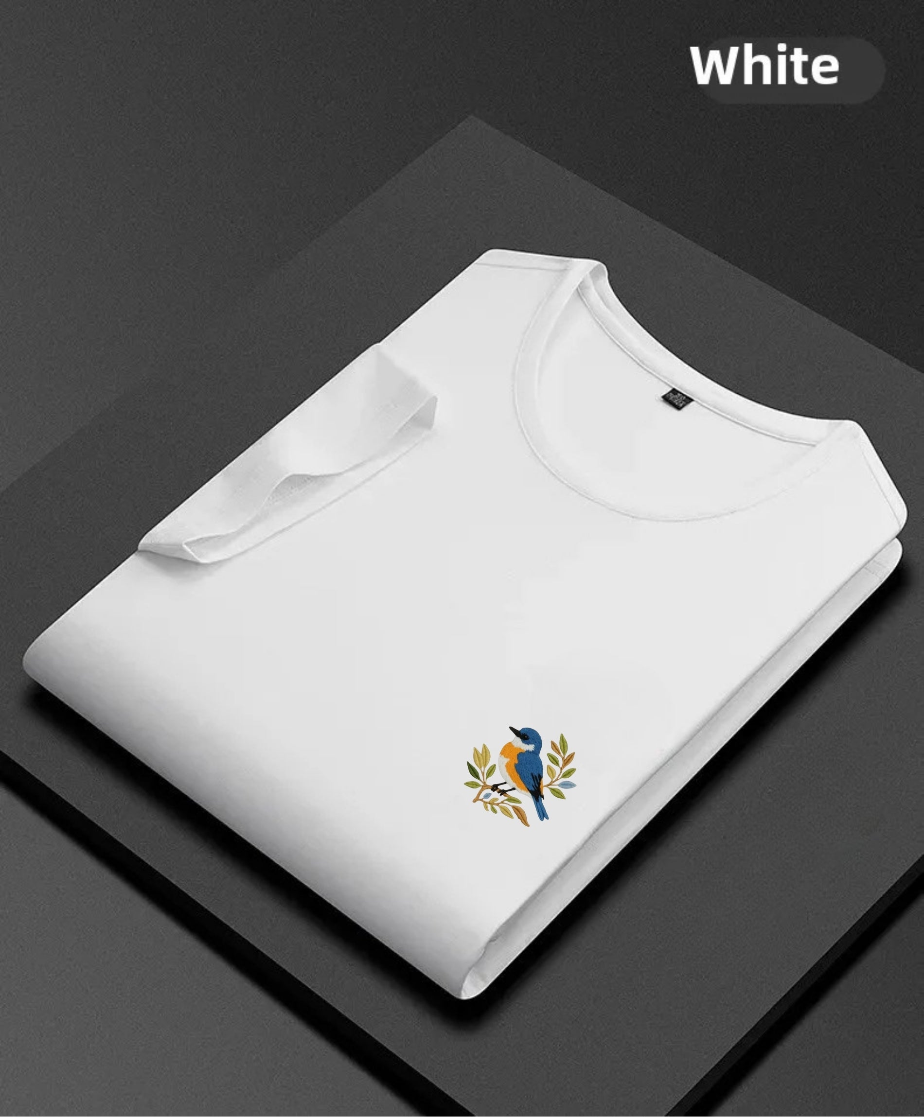 Bluebird Bliss Premium T-Shirt – Minimal Embroidery, Nature-Inspired Design