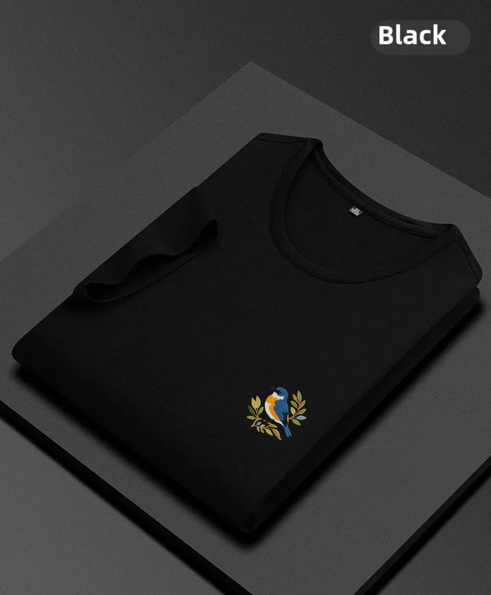 Bluebird Bliss Premium T-Shirt – Minimal Embroidery, Nature-Inspired Design