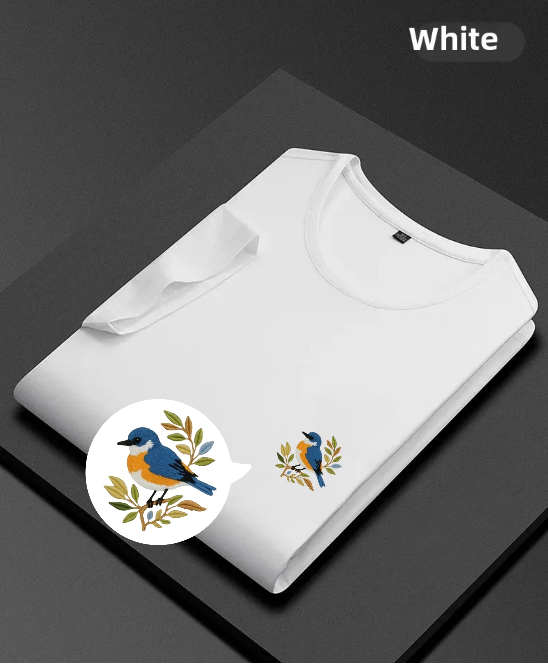 Bluebird Bliss Premium T-Shirt – Minimal Embroidery, Nature-Inspired Design