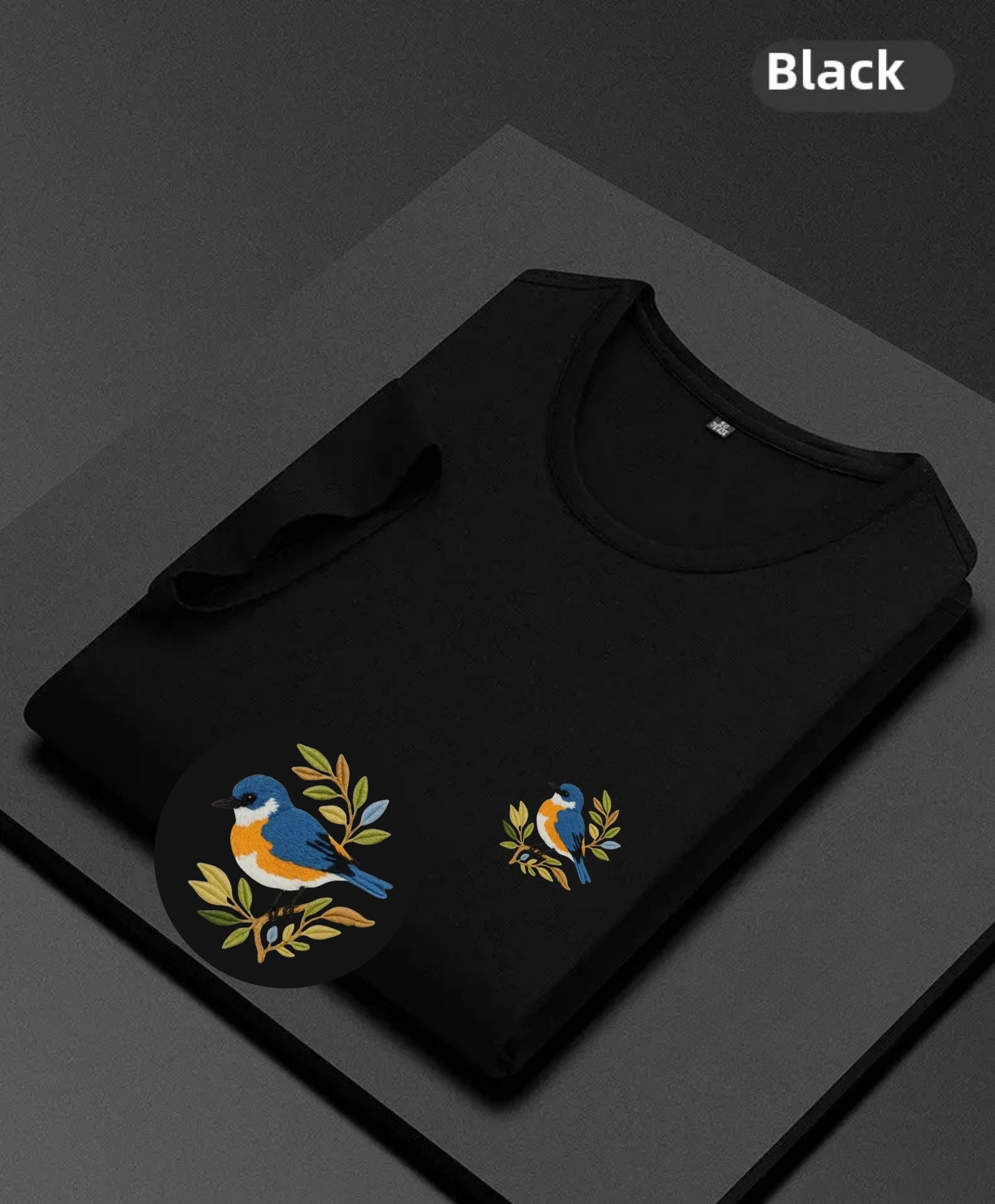 Bluebird Bliss Premium T-Shirt – Minimal Embroidery, Nature-Inspired Design