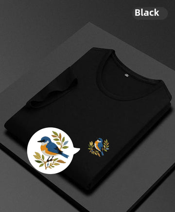 Bluebird Bliss Premium T-Shirt – Minimal Embroidery, Nature-Inspired Design