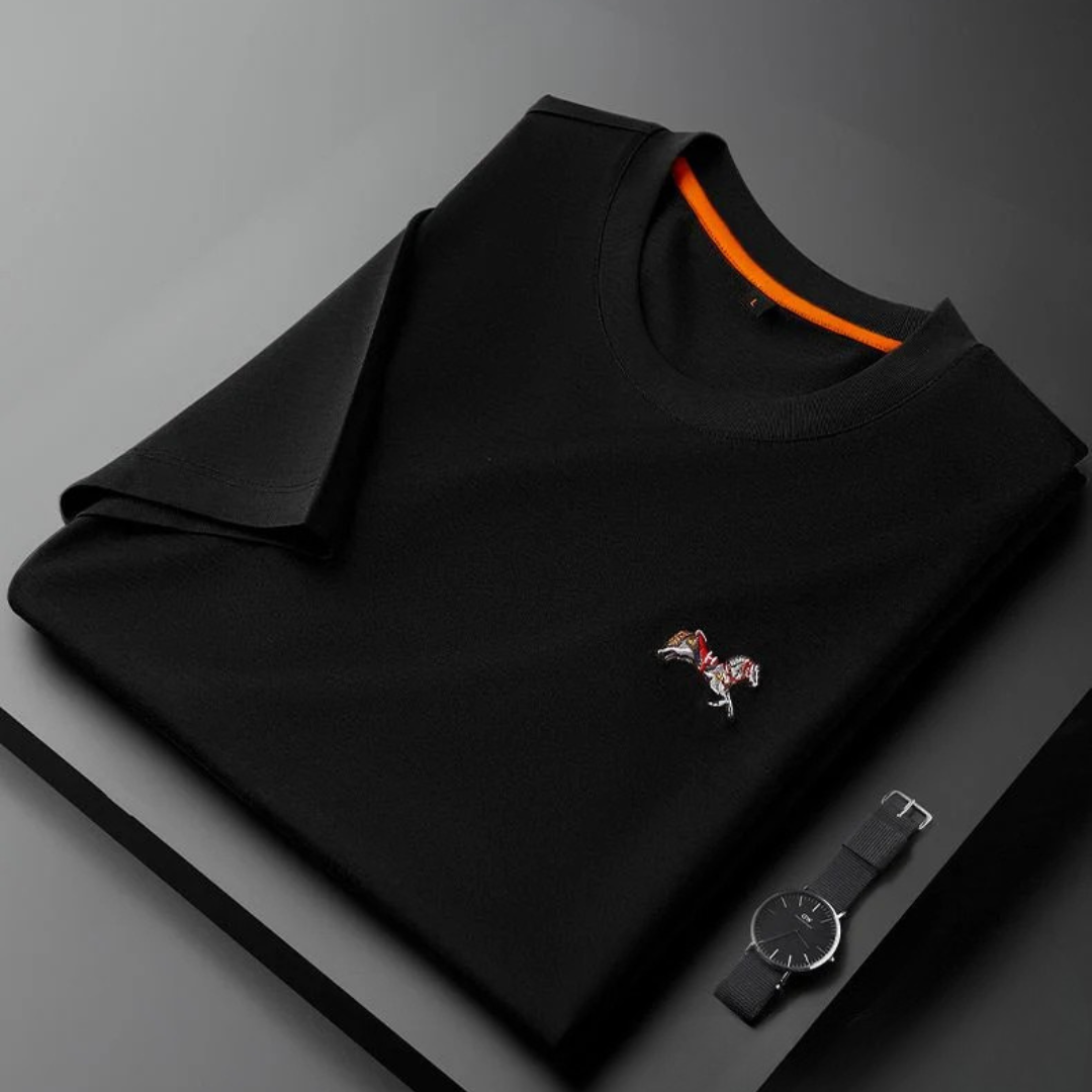 Minimalist Imported T-Shirt with Detailed Horse Embroidery and Relaxed Fit