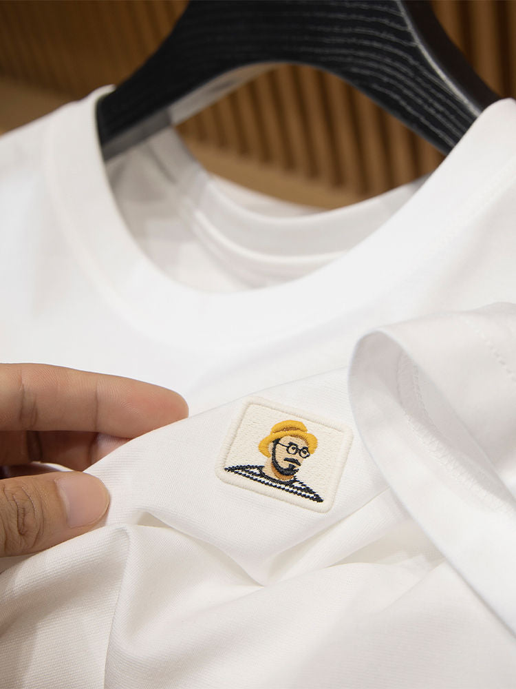 Imported T-Shirt with Cartoon Character Patch Logo and Relaxed Fit