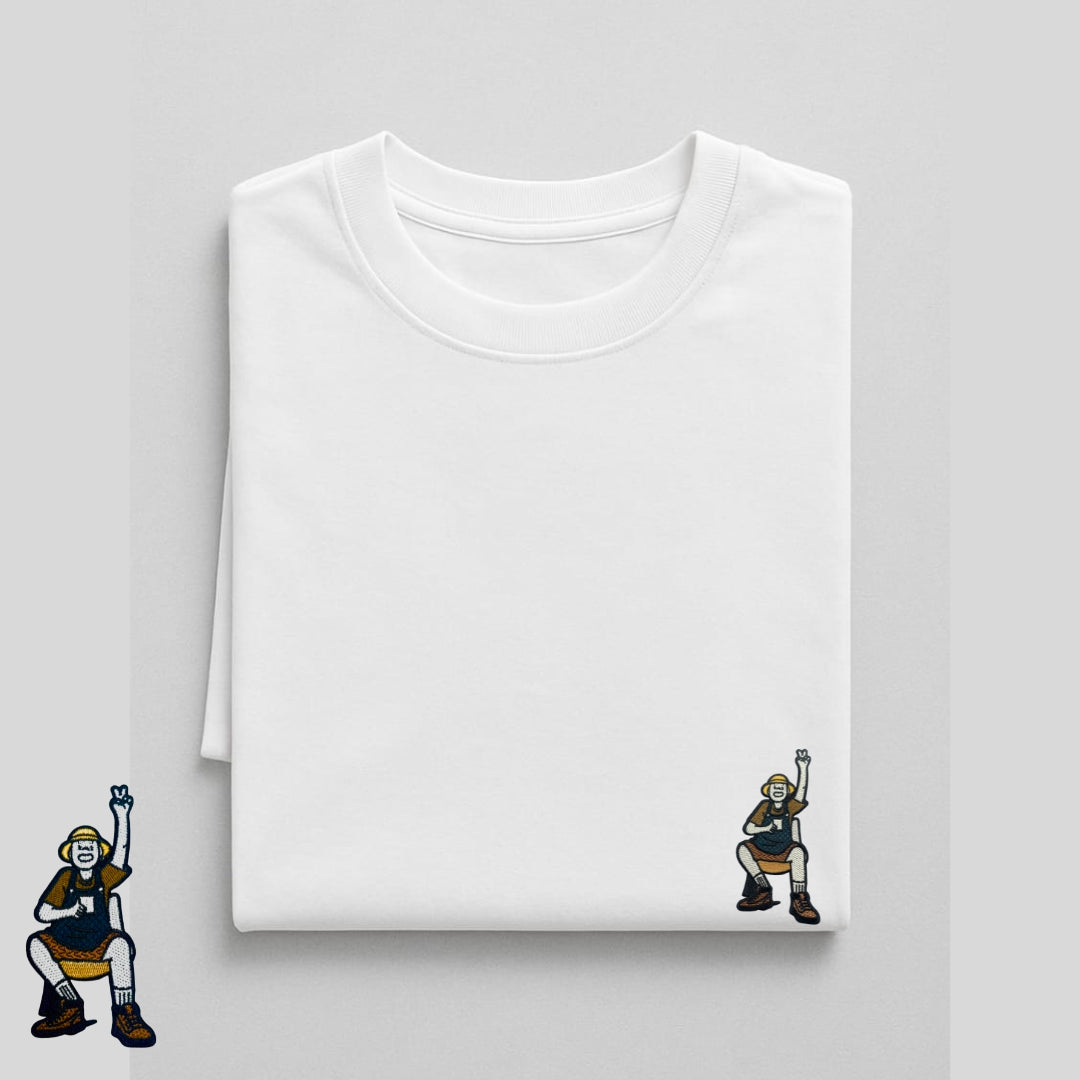 White and Black Oversized T-Shirt for Men & Women with Cartoon Graphic Embroidery |  Casual Streetwear