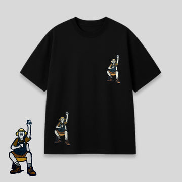 White and Black Oversized T-Shirt for Men & Women with Cartoon Graphic Embroidery |  Casual Streetwear