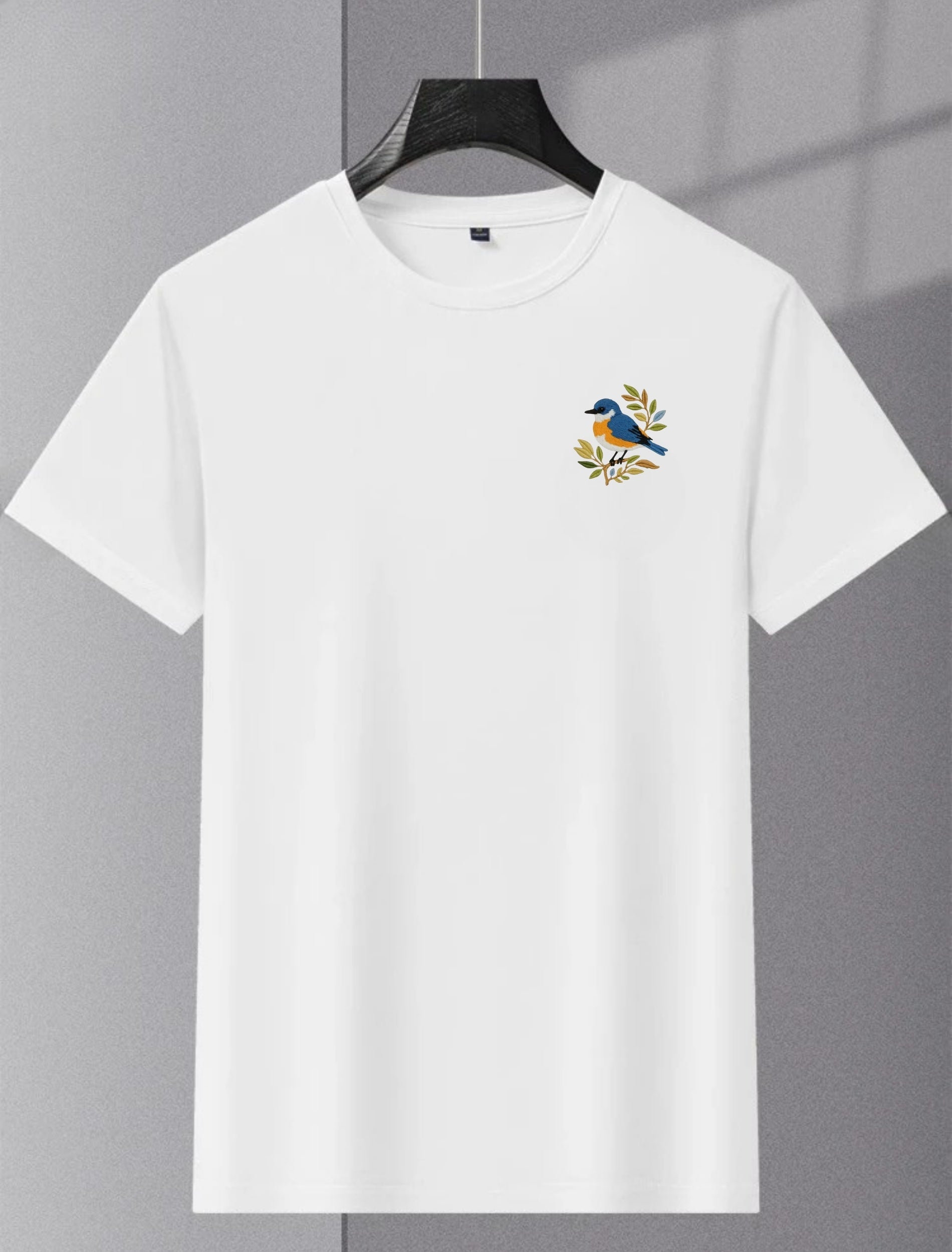 Bluebird Bliss Premium T-Shirt – Minimal Embroidery, Nature-Inspired Design