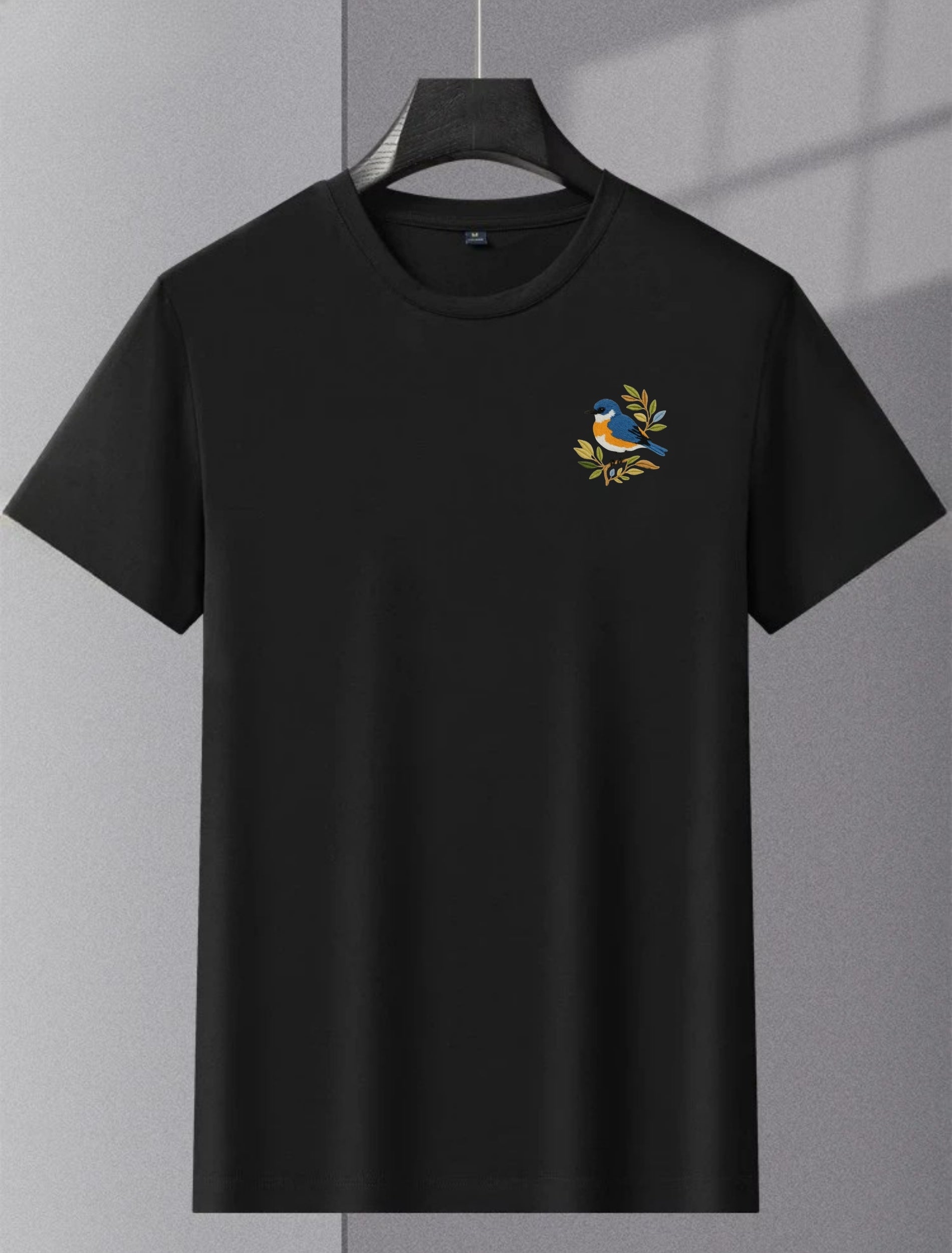 Bluebird Bliss Premium T-Shirt – Minimal Embroidery, Nature-Inspired Design